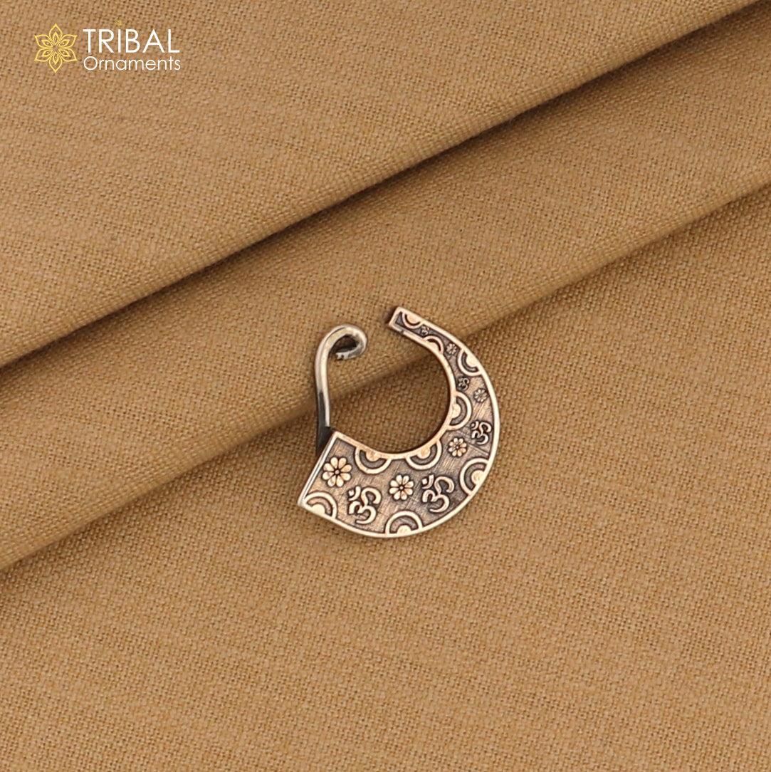 Sterling silver tribal nose pin with vintage design, clip-on style, traditional ethnic tribal jewelry by Tribal Ornaments