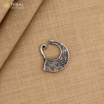 Vintage design 925 sterling silver nose pin by Tribal Ornaments, clip-on tribal jewelry with ethnic tribal motifs.