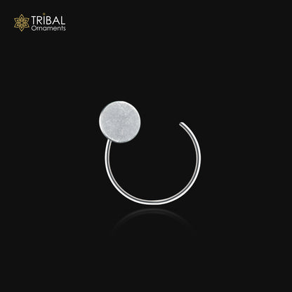 Sterling silver round U-shaped tribal nose pin from Tribal Ornaments, featuring a simple, elegant tribal jewelry design.