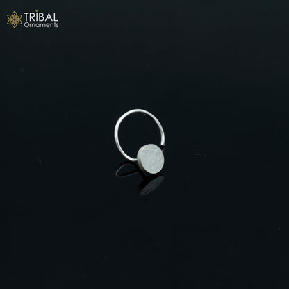 Sterling silver round U-band tribal nose pin from Tribal Ornaments, featuring a traditional tribal jewelry design.