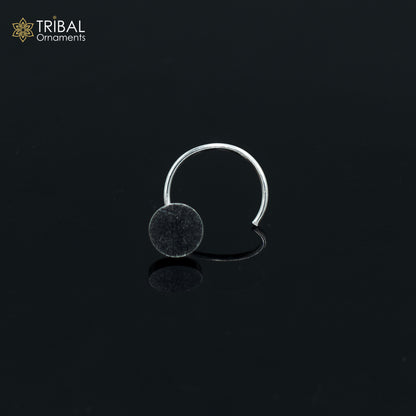 925 sterling silver round shape nose pin with U-band design, tribal jewelry style, by Tribal Ornaments.