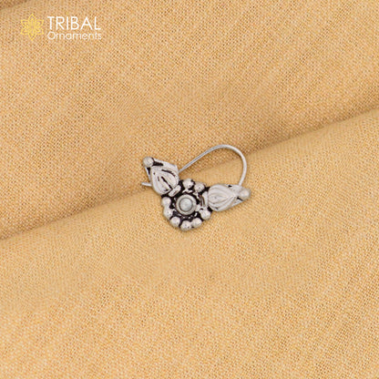 Sterling silver vintage nose pin with red stone, round design, tribal ethnic jewelry by Tribal Ornaments