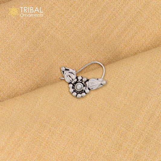 Sterling silver vintage nose pin with red stone, round design, tribal ethnic jewelry by Tribal Ornaments