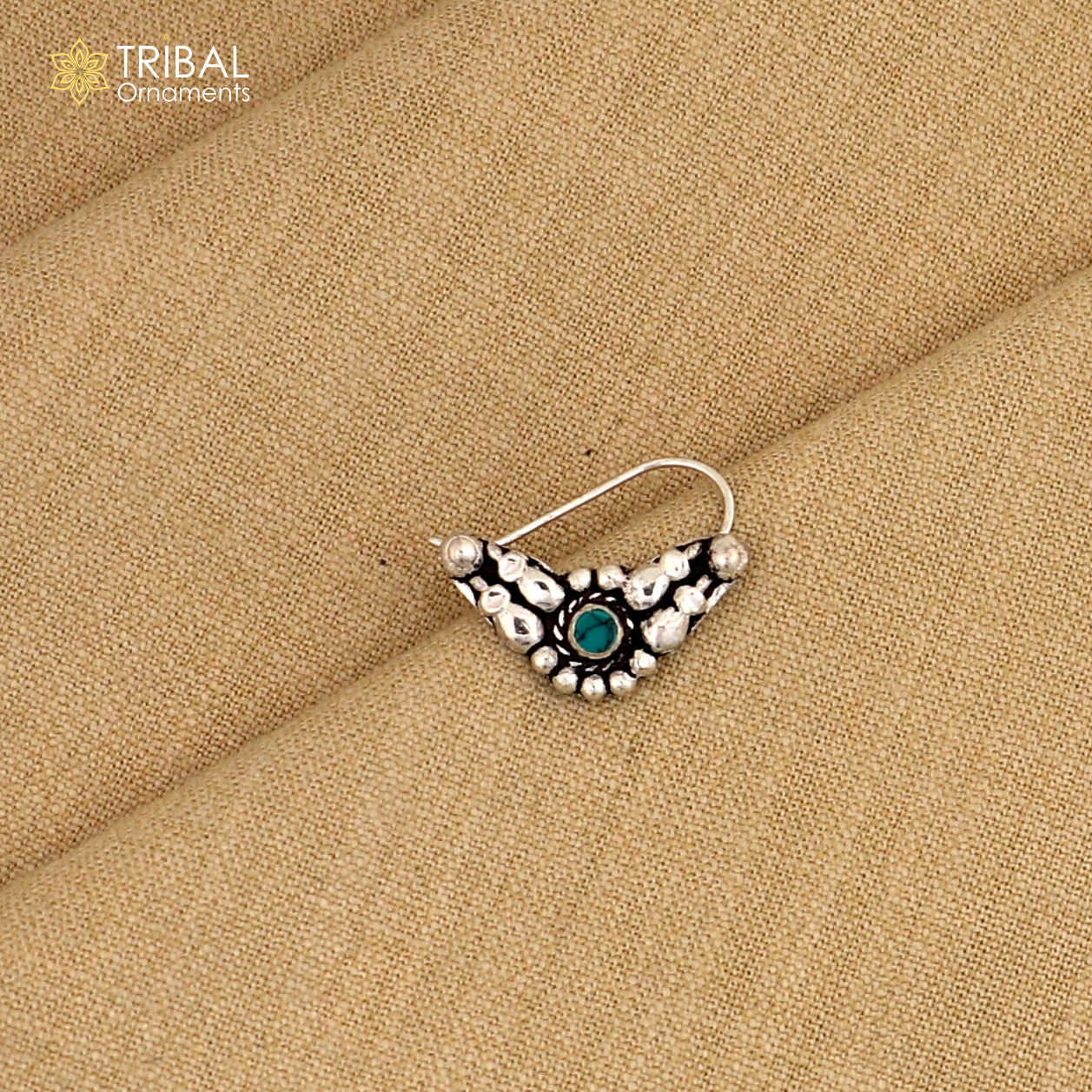 925 sterling silver vintage stylish design stone nose pin ethnic tribal jewelry np95 - TRIBAL ORNAMENTS