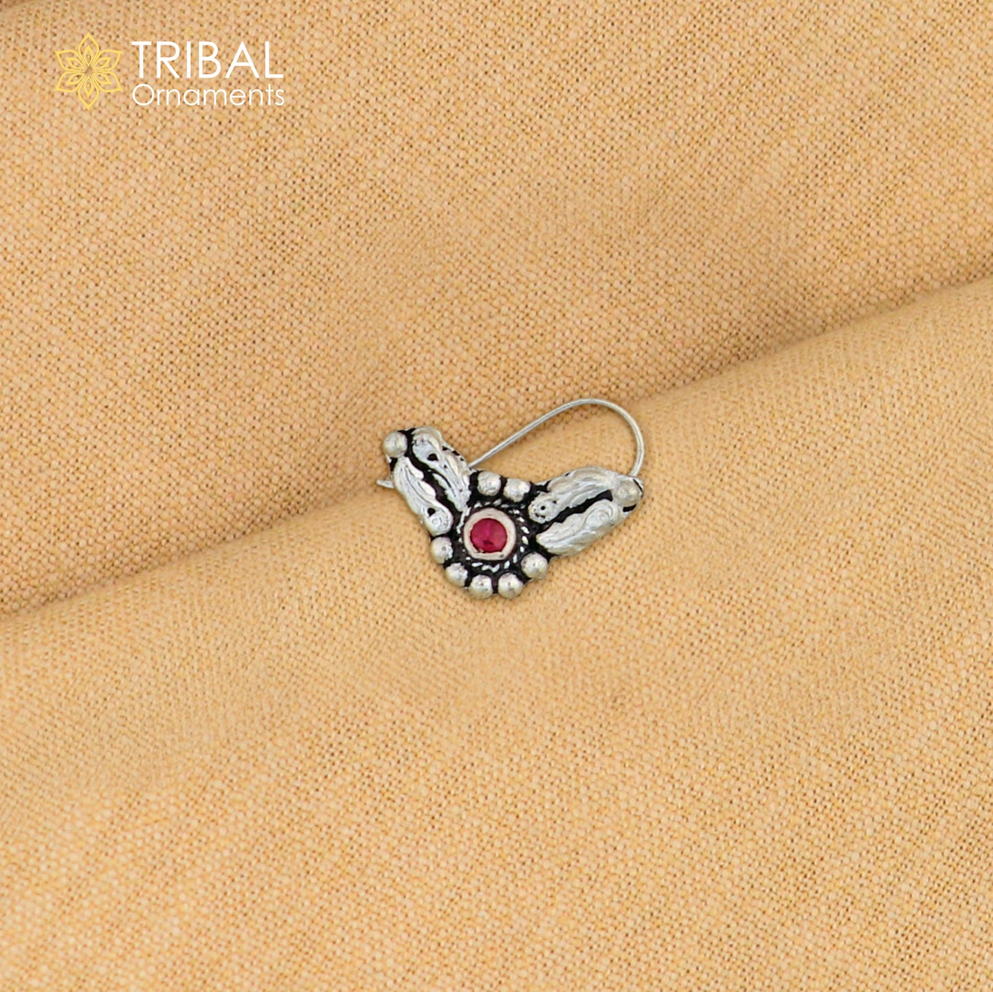 925 sterling silver vintage stylish design stone nose pin ethnic tribal jewelry np95 - TRIBAL ORNAMENTS