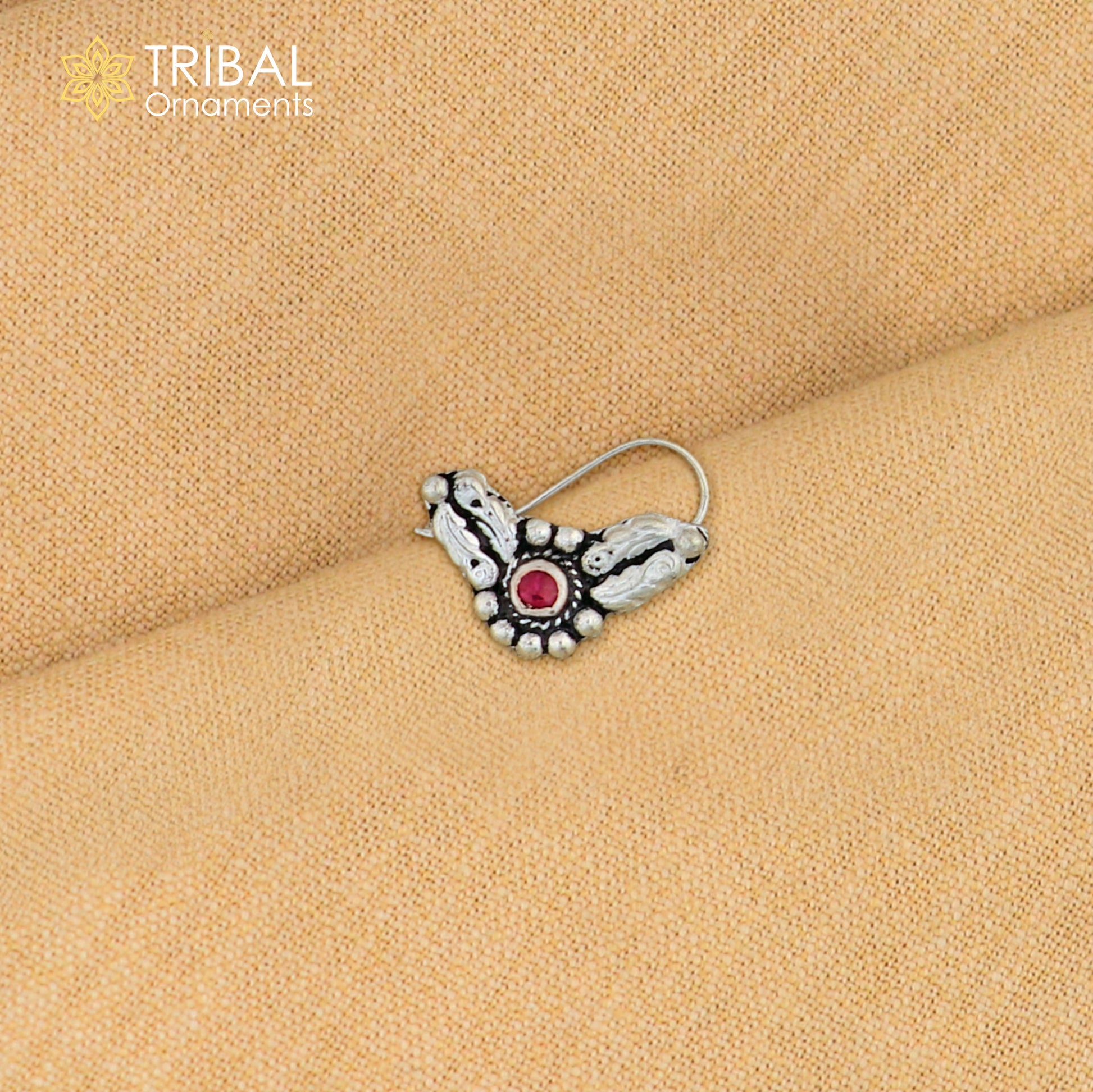 925 sterling silver vintage stylish design stone nose pin ethnic tribal jewelry np95 - TRIBAL ORNAMENTS