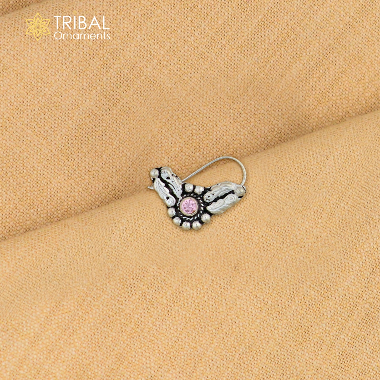 925 sterling silver vintage stylish design stone nose pin ethnic tribal jewelry np95 - TRIBAL ORNAMENTS