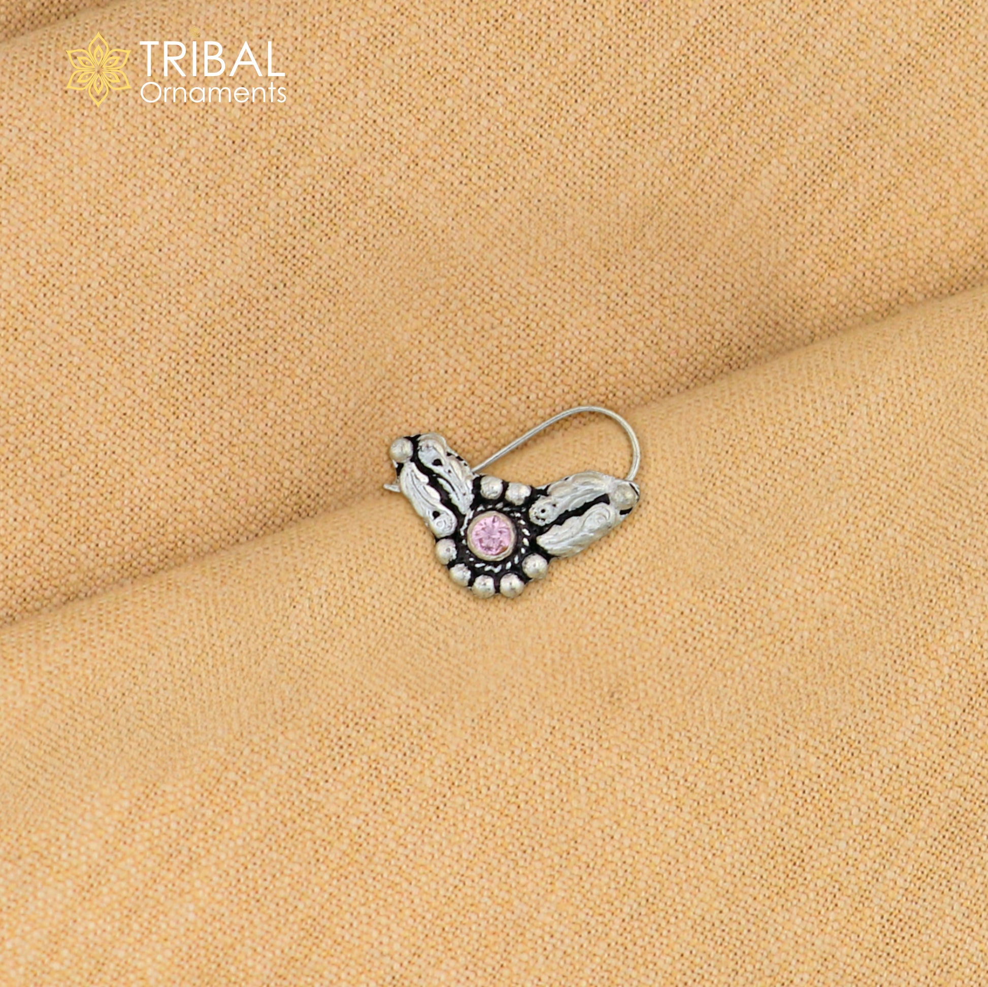 925 sterling silver vintage stylish design stone nose pin ethnic tribal jewelry np95 - TRIBAL ORNAMENTS