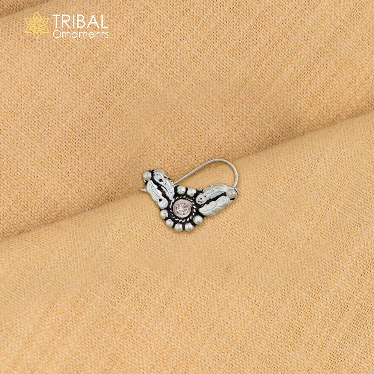 925 sterling silver vintage stylish design stone nose pin ethnic tribal jewelry np95 - TRIBAL ORNAMENTS