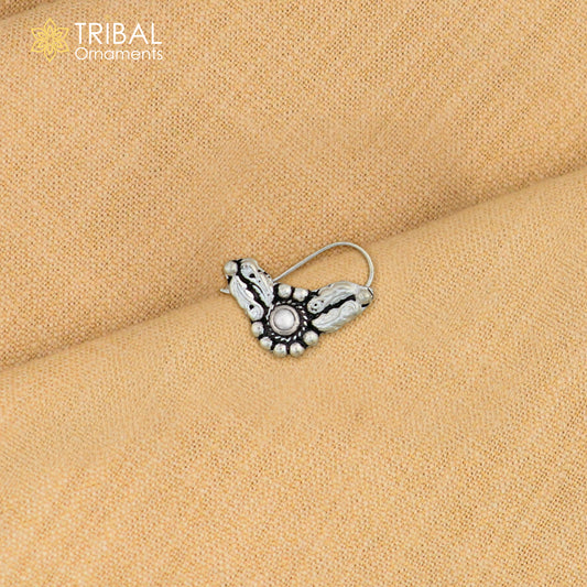 925 sterling silver vintage stylish design stone nose pin ethnic tribal jewelry np95 - TRIBAL ORNAMENTS