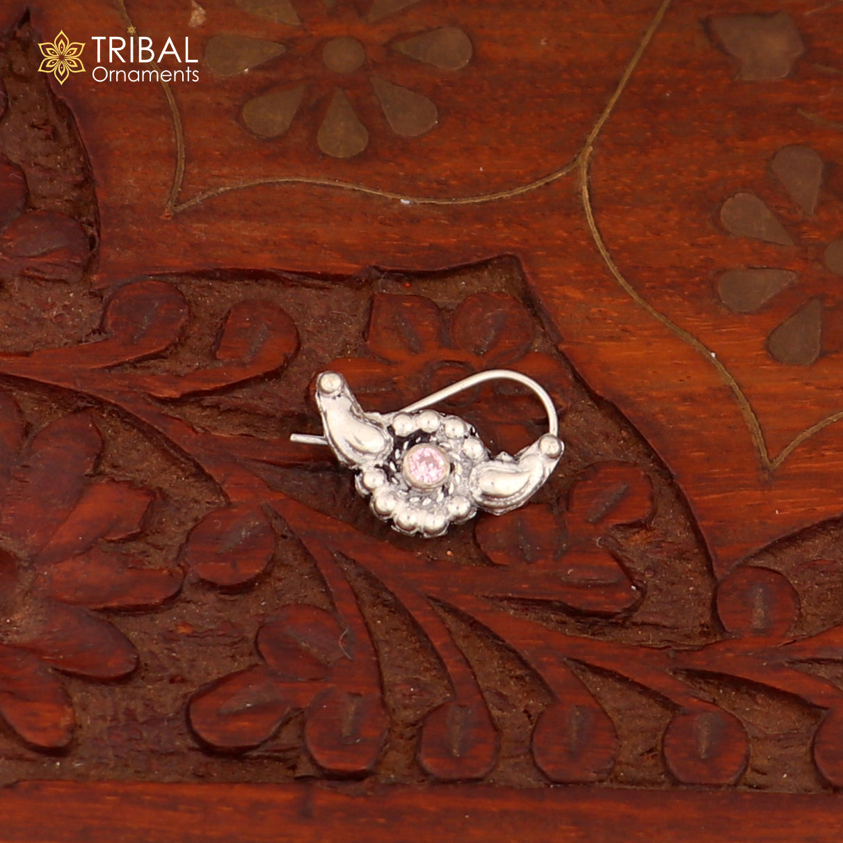 925 sterling silver vintage  stylish design stone nose pin ethnic tribal jewelry np97 - TRIBAL ORNAMENTS