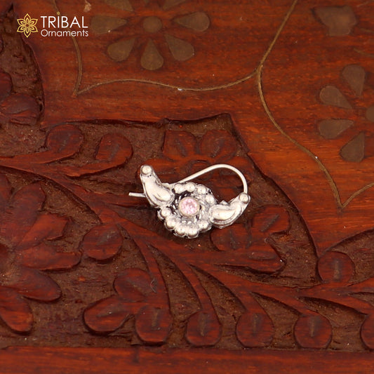 925 sterling silver vintage  stylish design stone nose pin ethnic tribal jewelry np97 - TRIBAL ORNAMENTS