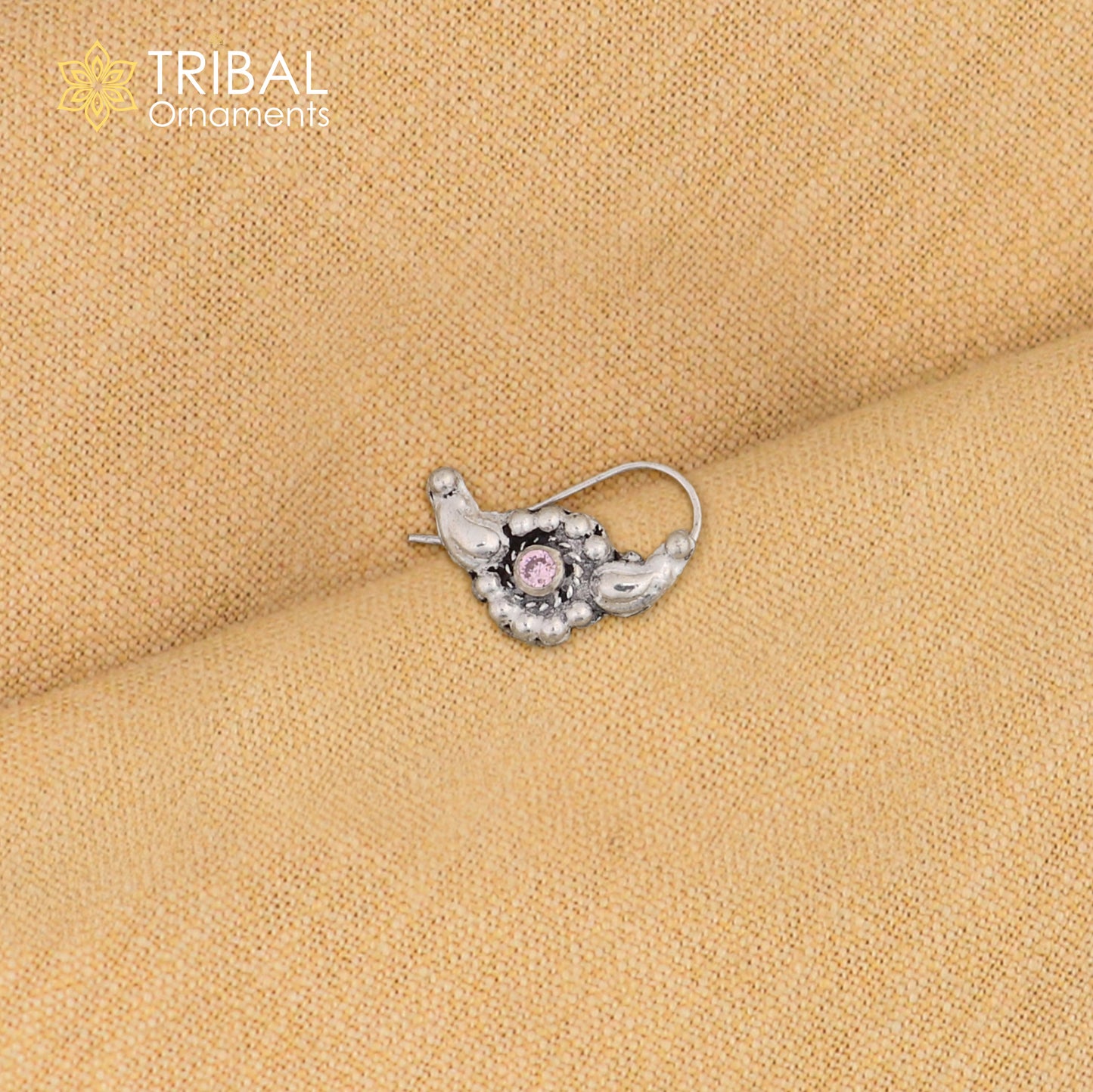 925 sterling silver vintage  stylish design stone nose pin ethnic tribal jewelry np97 - TRIBAL ORNAMENTS