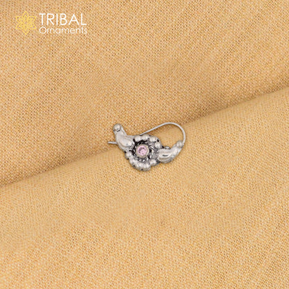 925 sterling silver vintage  stylish design stone nose pin ethnic tribal jewelry np97 - TRIBAL ORNAMENTS