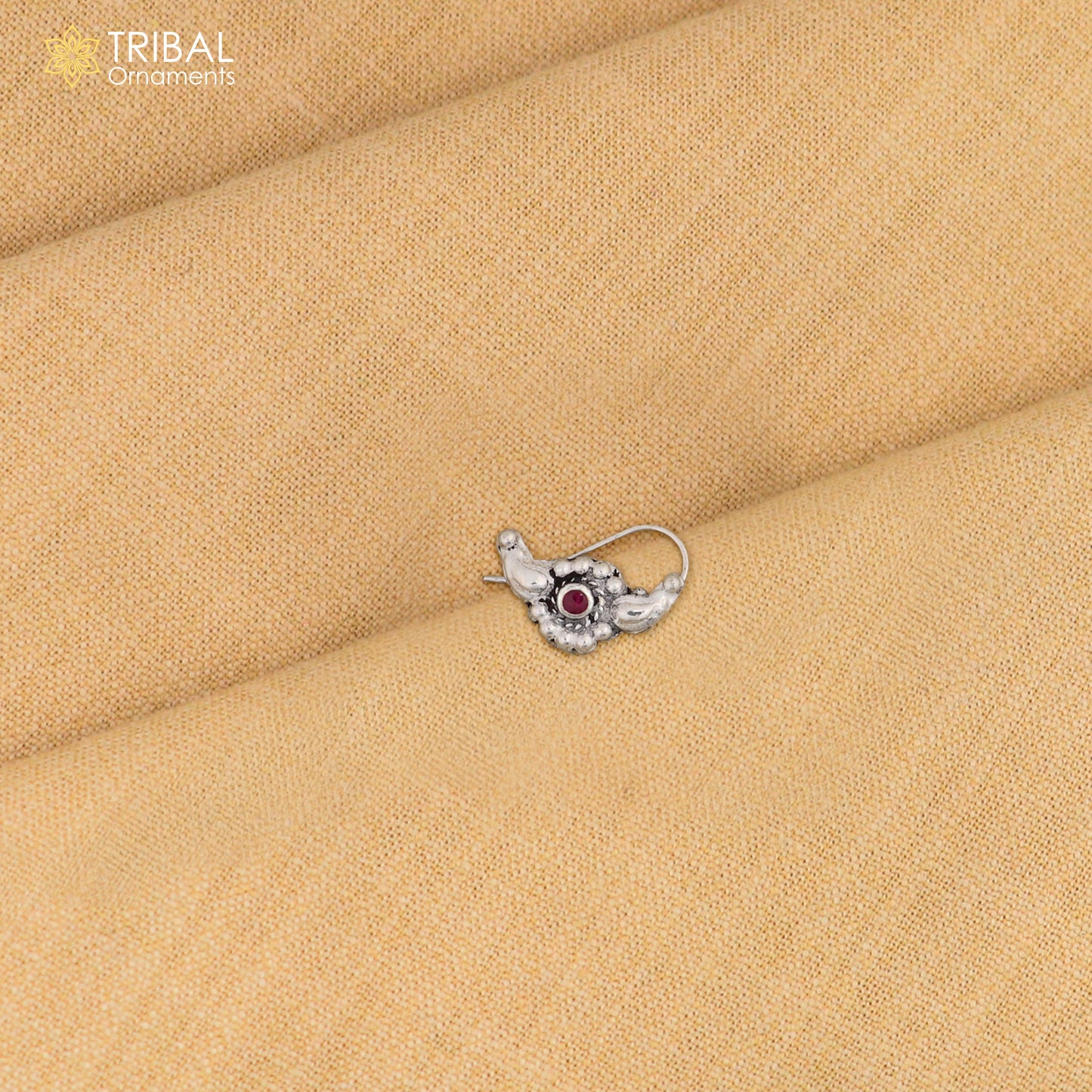925 sterling silver vintage  stylish design stone nose pin ethnic tribal jewelry np97 - TRIBAL ORNAMENTS
