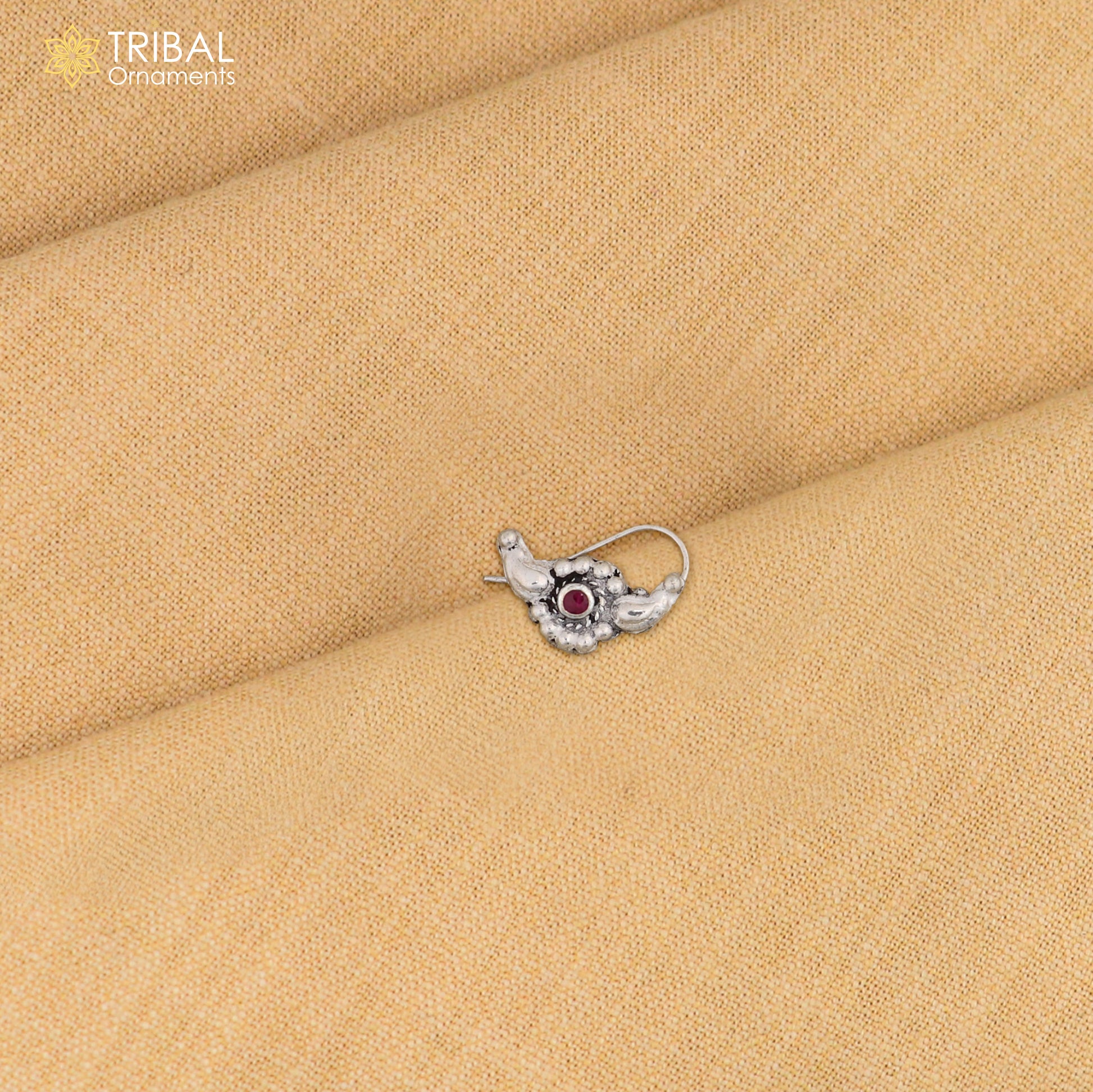 925 sterling silver vintage  stylish design stone nose pin ethnic tribal jewelry np97 - TRIBAL ORNAMENTS