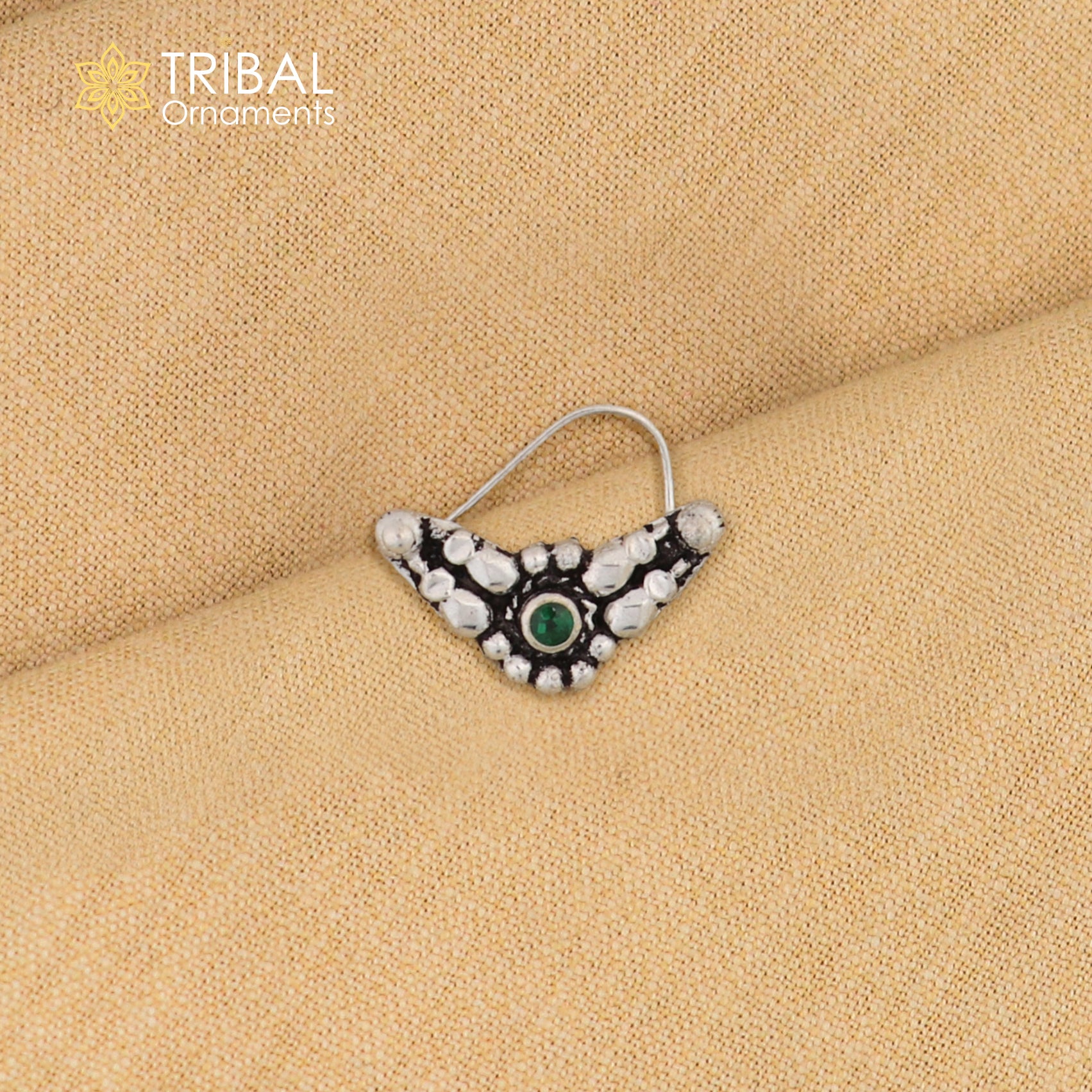 925 sterling silver vintage  stylish design stone nose pin ethnic tribal jewelry np98 - TRIBAL ORNAMENTS
