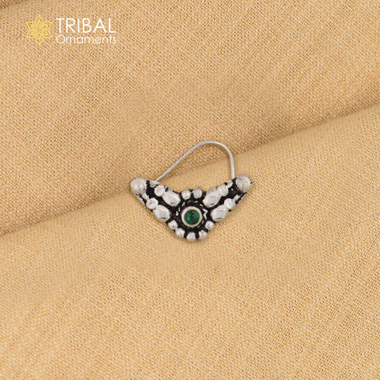 925 sterling silver vintage  stylish design stone nose pin ethnic tribal jewelry np98 - TRIBAL ORNAMENTS