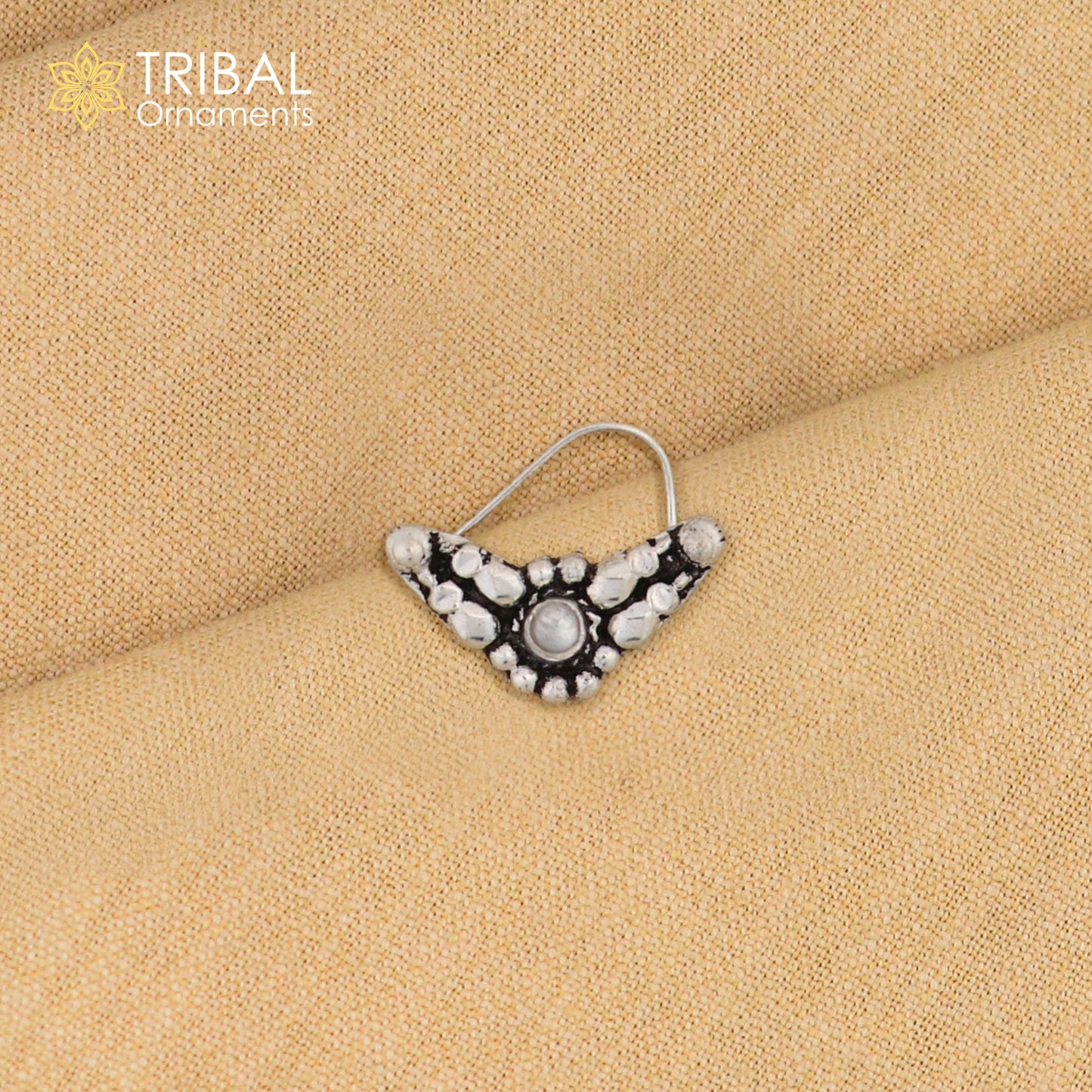 925 sterling silver vintage  stylish design stone nose pin ethnic tribal jewelry np98 - TRIBAL ORNAMENTS