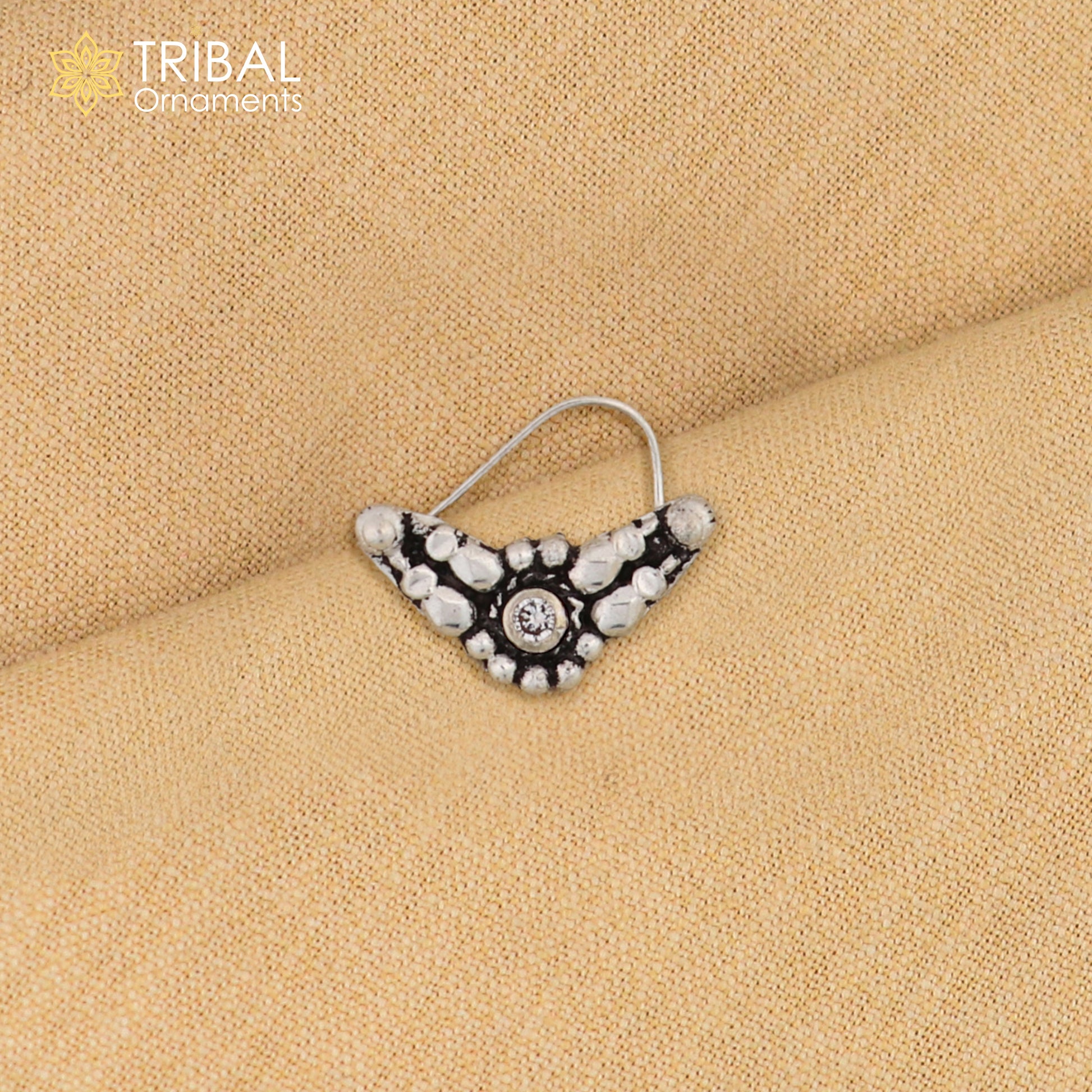 925 sterling silver vintage  stylish design stone nose pin ethnic tribal jewelry np98 - TRIBAL ORNAMENTS
