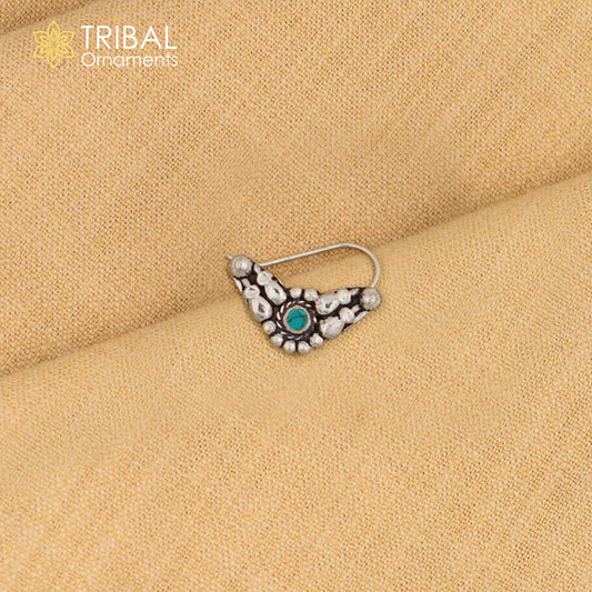 925 sterling silver vintage  stylish design stone nose pin ethnic tribal jewelry np98 - TRIBAL ORNAMENTS