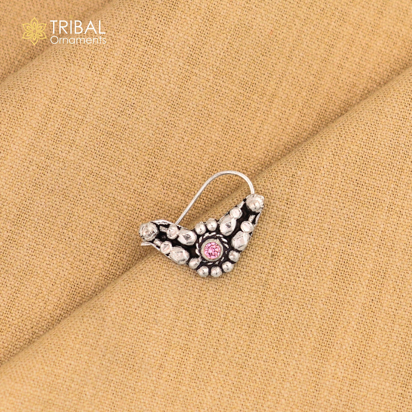 925 sterling silver vintage  stylish design stone nose pin ethnic tribal jewelry np98 - TRIBAL ORNAMENTS