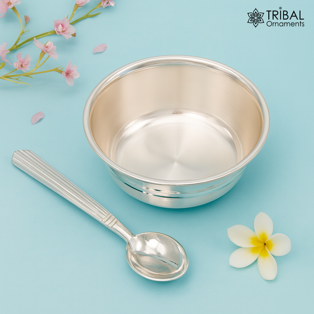 999 fine solid silver handmade small bowl for baby food, pure silver vessels, silver utensils, home and kitchen accessories India sv222 - TRIBAL ORNAMENTS