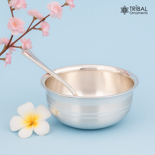 999 fine solid silver handmade small bowl for baby serving, pure silver vessel, silver utensils, home kitchen accessories puja bowl sv223 - TRIBAL ORNAMENTS