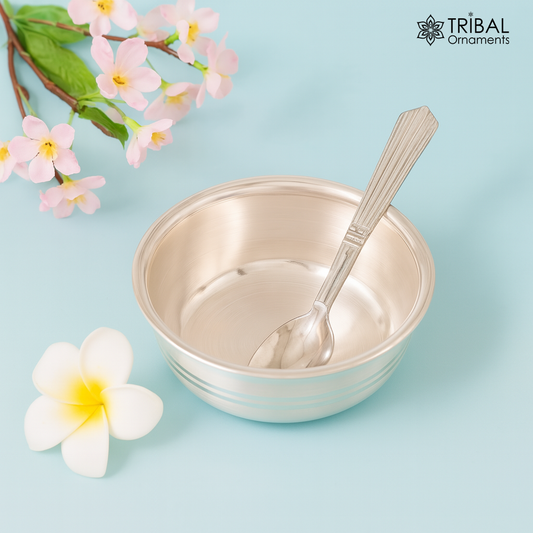 999 fine solid silver handmade small bowl for baby serving, pure silver vessel, silver utensils, home kitchen accessories puja bowl sv224 - TRIBAL ORNAMENTS