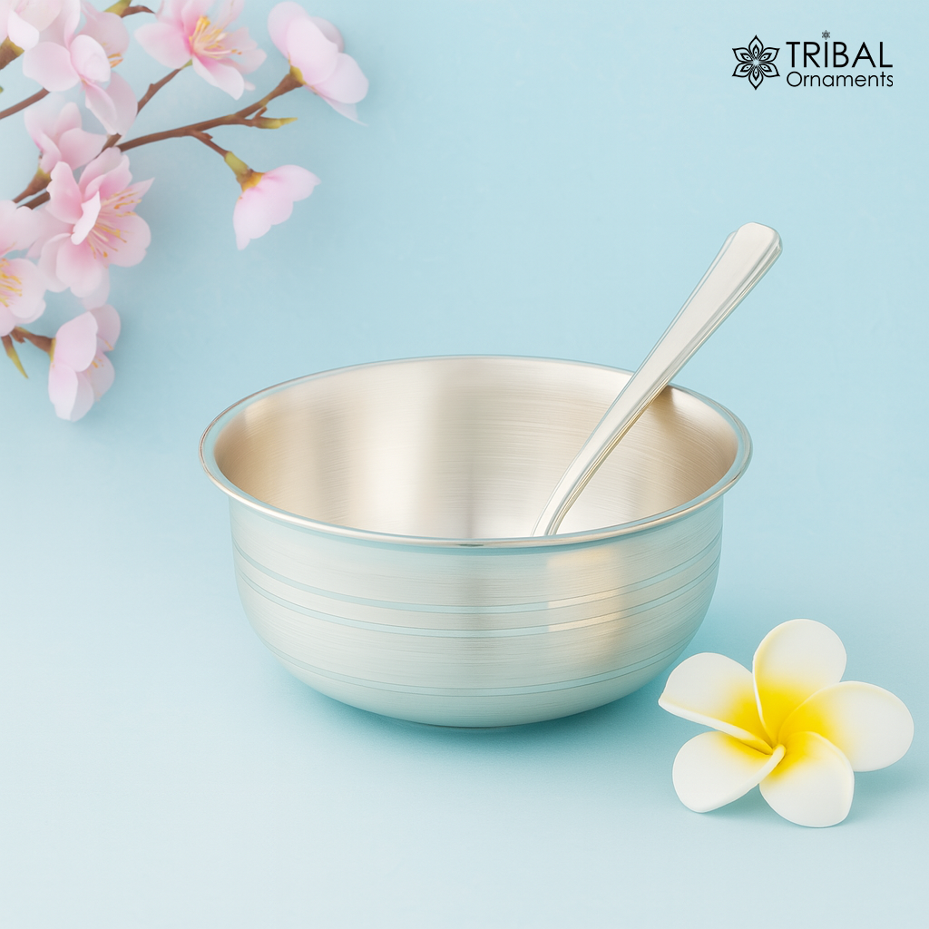 999 fine solid silver handmade small bowl for baby serving, pure silver vessel, silver utensils, home kitchen accessories puja bowl sv225 - TRIBAL ORNAMENTS