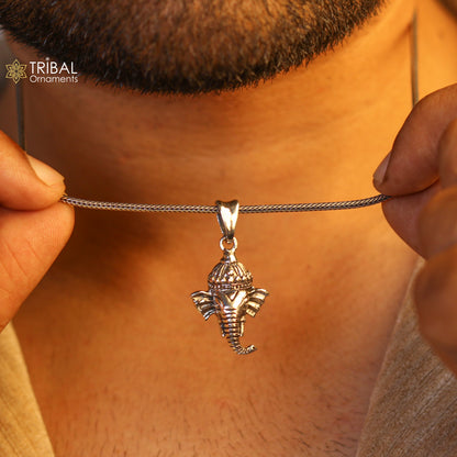 Sterling silver Lord Ganesha pendant by TRIBAL ORNAMENTS, unisex personalized jewelry featuring a stylish, detailed design.