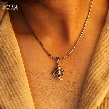 Sterling silver Lord Ganesha pendant by TRIBAL ORNAMENTS, stylish unisex jewelry with personalized design and intricate detailing.