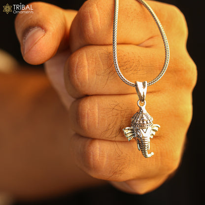 Sterling silver Lord Ganesha pendant by TRIBAL ORNAMENTS, stylish unisex jewelry with personalized, unique design.