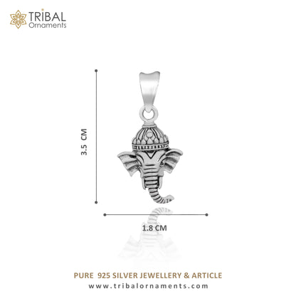 Sterling silver Lord Ganesha pendant from TRIBAL ORNAMENTS, unisex personalized jewelry with intricate design and stylish appearance.