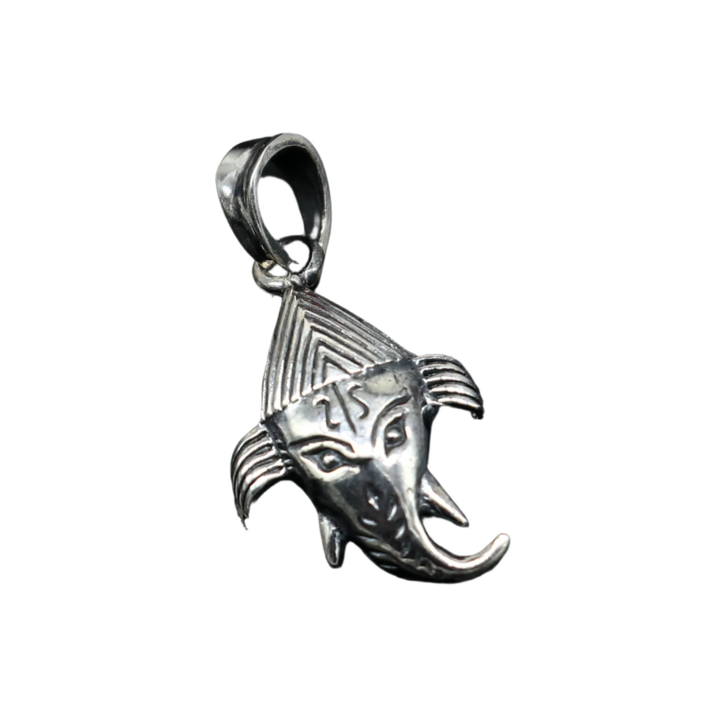 Sterling silver Lord Ganesha pendant by TRIBAL ORNAMENTS, unisex jewelry with intricate design, perfect personalized gift accessory.