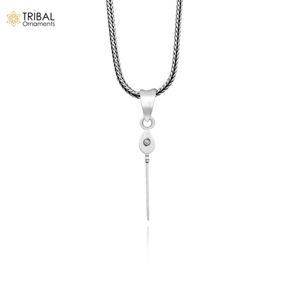 925 pure silver Lord Karthikeya Murugan pendant with weapon design on wheat chain, delicate jewelry, ideal for gifting.