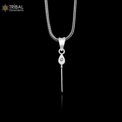 925 silver Lord Karthikeya Murugan pendant with weapon design on wheat chain, delicate tribal jewelry, ideal for gifting.