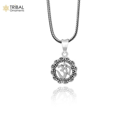 925 silver divine mantra AUM OM pendant with wheat chain, unisex jewelry, intricate design, perfect for meaningful gift.