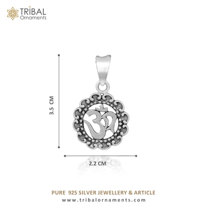 925 silver divine mantra AUM OM pendant with wheat chain, unisex jewelry, delicate design, tribal ornament style.