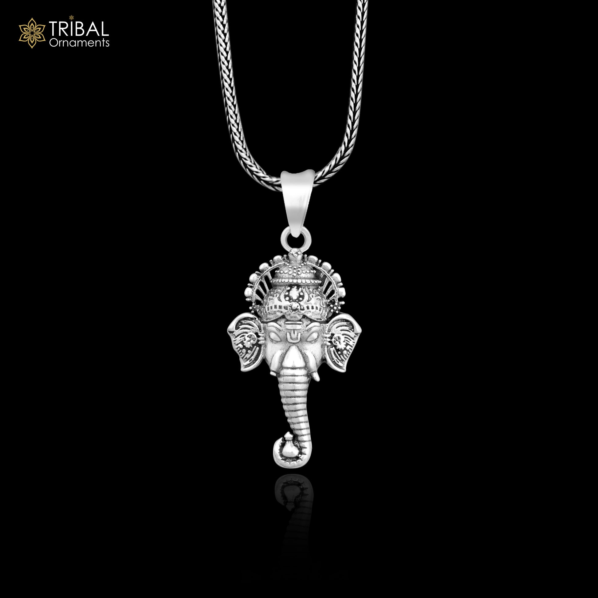 925 pure silver Ganesha FACE pendant best gifting pendant, wheat chain necklace locket best gifting jewelry NSP730 - TRIBAL ORNAMENTS