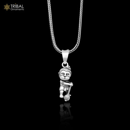 925 silver Lord Bal Hanuman pendant on wheat chain, unisex jewelry, detailed tribal ornament design, ideal for gifting
