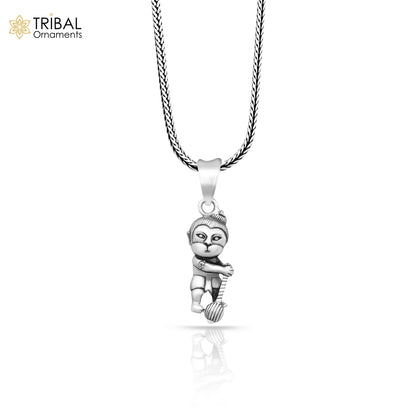 925 silver Lord Hanuman pendant with wheat chain, unisex tribal jewelry, delicate silver necklace, ideal for gifting.