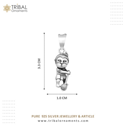 925 silver Lord Hanuman pendant with wheat chain, unisex tribal jewelry, detailed religious pendant perfect for gifting