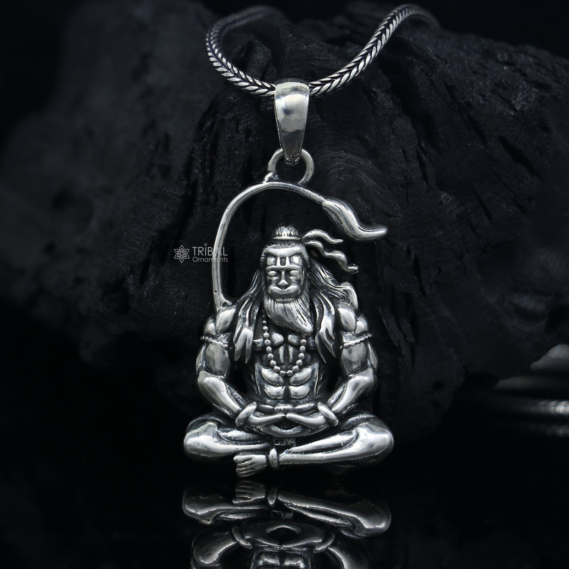 925 pure silver lord HANUMAN meditation design pendant best gifting pendant nsp868 - TRIBAL ORNAMENTS