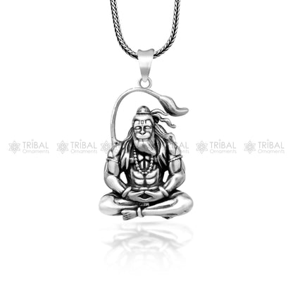 925 pure silver Lord Hanuman meditation pendant by Tribal Ornaments, detailed design ideal for gifting or personal spiritual wear.