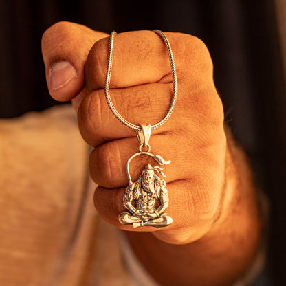 925 pure silver Lord Hanuman meditation pendant by TRIBAL ORNAMENTS, featuring intricate design, ideal for gifting or meditation.
