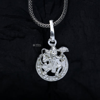 Unisex 925 silver Lord Hanuman pendant jewelry with wheat chain, delicate tribal ornament locket, perfect for gifting.