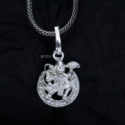 Unisex 925 silver Lord Hanuman pendant with wheat chain necklace, tribal ornament jewelry, detailed and delicate silver locket.