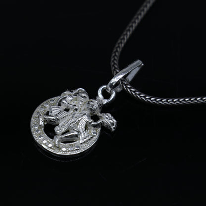 Unisex 925 pure silver Lord Hanuman pendant with wheat chain necklace, tribal ornament design, delicate jewelry, ideal for gifting
