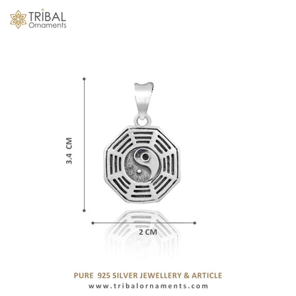 925 pure silver Heaven Ba Gua symbol pendant on wheat chain necklace, delicate unisex jewelry by TRIBAL ORNAMENTS.